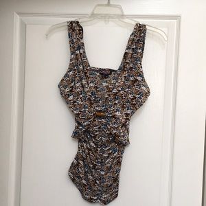 OXOXO Polyester Halter style Top. Browns, Blues M